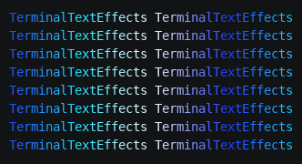 Bands of blue, cyan, and white sweep across the text twice, then the text settles to cyan