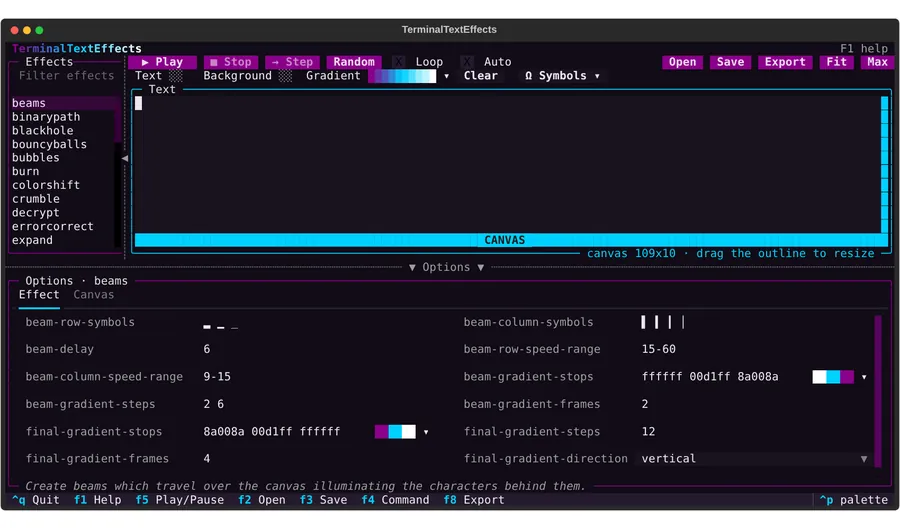 The interactive interface playing an effect